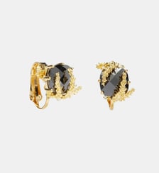 Boucles d'oreilles Fleurs de patchouli et verre noir facetté Les Néréides