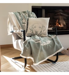 Plaid Jacquard 100% coton, AUTOUR DU FEU Blanc Cerise