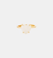 Bague solitaire pierre cœur La Diamantine blanc opalescent Les Néréides