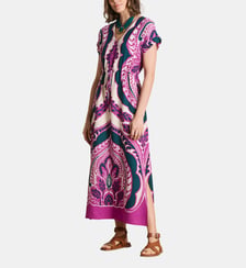 Robe longue fendue manches courtes à imprimé La Fée Maraboutée