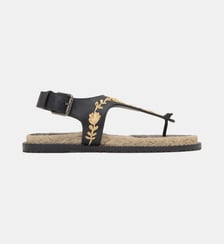 Sandales plates T-strap en cuir brodées florales PEDRA Castaner