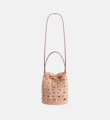 Sac seau moyen en raphia naturel avec disques signature 1969 Rabanne