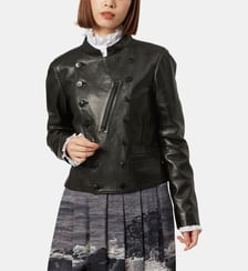 blouson en cuir à boutonnage croisé asymétrique Agnès b.
