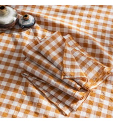 Serviette de table en chanvre et coton mélangés, PASSION VICHY Blanc Cerise