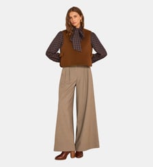 Pantalon Beige Large En Viscose Mélangée Lily Maison 123