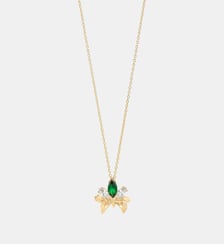 Collier pendentif doré orchidée et pierres blanches et verte Les Néréides