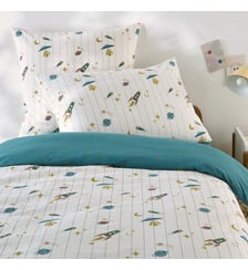 Housse de couette enfant, en 30% coton lavé recyclé, imprimé fusées La Redoute Interieurs