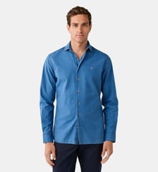 Chemise Coupe Ajustée En Denim Indigo Délavage Moyen Hackett London