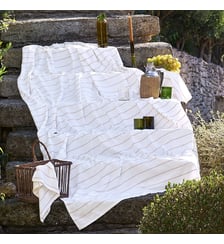 Nappe pur coton lavé motif jacquard blanc vert Rimini verde Garnier Thiebaut