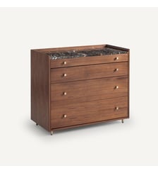 Commode 4 tiroirs plaqué noyer marbre ambré AM.PM