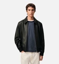 Veste Zippée en Cuir D'Agneau AMI Paris