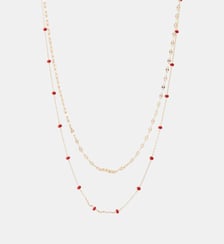 Collier 2 rangs chaînes fines et perles rouges Balaboosté