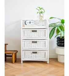 Commode en rotin peint blanc Garance N°614- Produit chiné Debongout