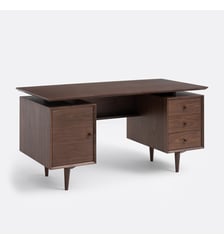 Bureau vintage double caisson noyer plaqué La Redoute Interieurs