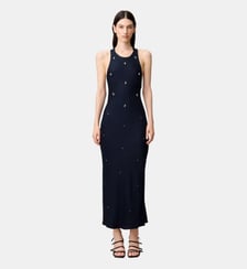 Robe longue satin brodé perles strass Claudie Pierlot