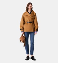 Manteau mi-long ceinturé en laine Maje