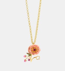 Collier anémone rose, boutons de rose et cristal Les Néréides