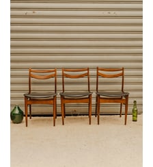 Lot de 3 chaises en bois et cuir noir Alma N°2125 - Produit chiné Debongout