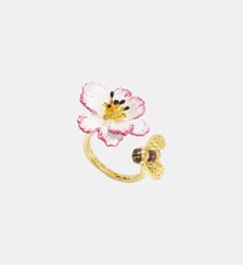 Bague ajustable cosmos blanche et rose et abeille dorée Les Néréides