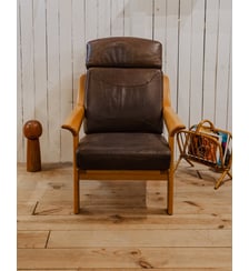 Fauteuil en bois et cuir Jakob N°795- Produit chiné Debongout