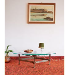 Table basse brutaliste en cuir Léonie N°483- Produit chiné Debongout
