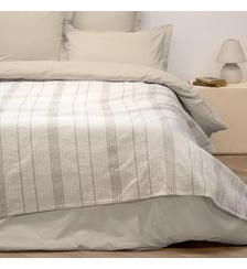 Couvre-lit pur coton lavé 450 g/m² rayé blanc beige Gordes blanc Garnier Thiebaut