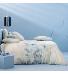 Housse de couette lin & coton lavé 130 g/m² imprimé bleu beige Vagues indigo Garnier Thiebaut