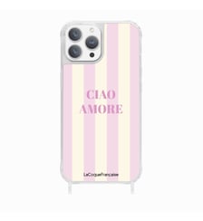 Coque de téléphone glossy ciao amore rose avec anneaux pour iPhone 15 Pro Max La Coque Française