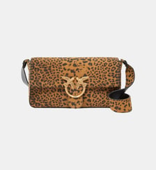 Sac porté épaule moyen love bag one slouchy en daim léopard Pinko