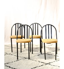 Lot de 4 chaises en métal noir et tissu Alma N°2137 - Produit chiné Debongout
