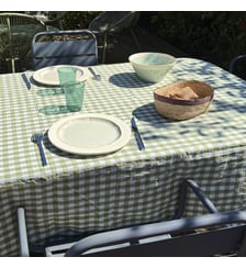 Nappe de table en chanvre et coton mélangés, PASSION VICHY Blanc Cerise