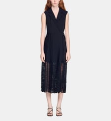 Robe longue à col dentelle Sandro