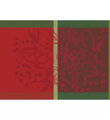 Set pur coton antitache motif jacquard rouge vert Noel fruite rouge Garnier Thiebaut