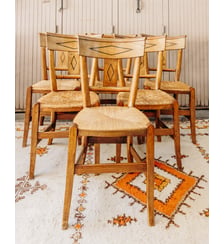 Lot de 6 chaises en cannage et bois sculpté Claude N°1613- Produit chiné Debongout