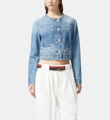 Veste courte en denim boutonnée avec poches Pinko