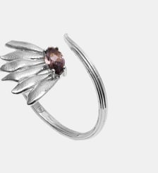 Bague ajustable argentée tournesol et pierre violette Les Néréides