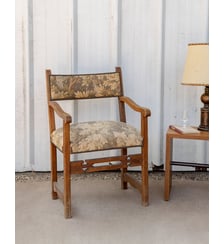 Fauteuil ancien clouté en bois et tissu Ernest N°1497- Produit chiné Debongout