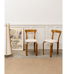 Paire de chaises No.68 en bois et lin Alma N°1690- Produit chiné Debongout