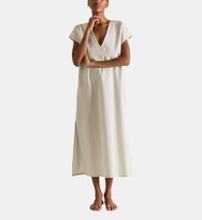 Robe longue col v en popeline de coton Laurence Tavernier