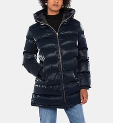 Doudoune longue à capuche effet satinée Schott
