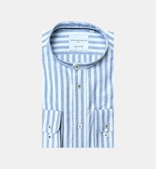Chemise en coton lin rayée col mao coupe droite coloris marine Atelier Privé
