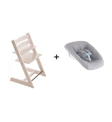 Chaise Tripp Trapp blanchi en bois de hêtre (Whitewash) et newborn Set Stokke