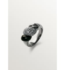 Bague en argent 925 finition gunmetal avec topazes blanches et onyx noir Aristocrazy