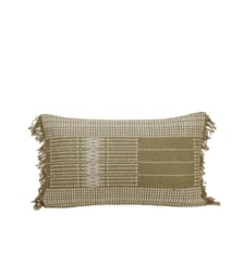 housse de coussin  Tissage naturel frangé rebrodé d’un motif graphique  Madura