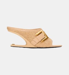 Mules Anthem No Wedge en raphia et cuir lisse Balmain