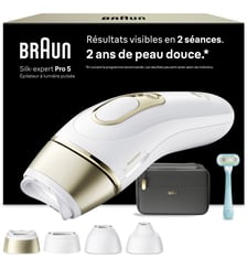 Epilateur lumière pulsée IPL PL5431 4 têtes, 1 rasoir Gillette Venus, pochette Braun