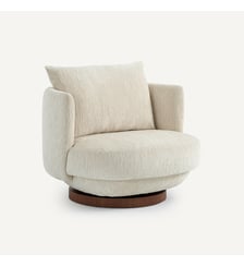Fauteuil pivotant en velours texturé et plaqué noyer AM.PM