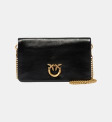Petite pochette à bandoulière love bag click soft horizontal mini en cuir brillant Pinko