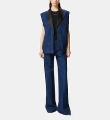 Jean à pattes d'éléphant avec détails en satin noir brillant Pinko