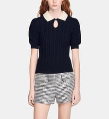 Pull en maille torsadée col perlé Sandro